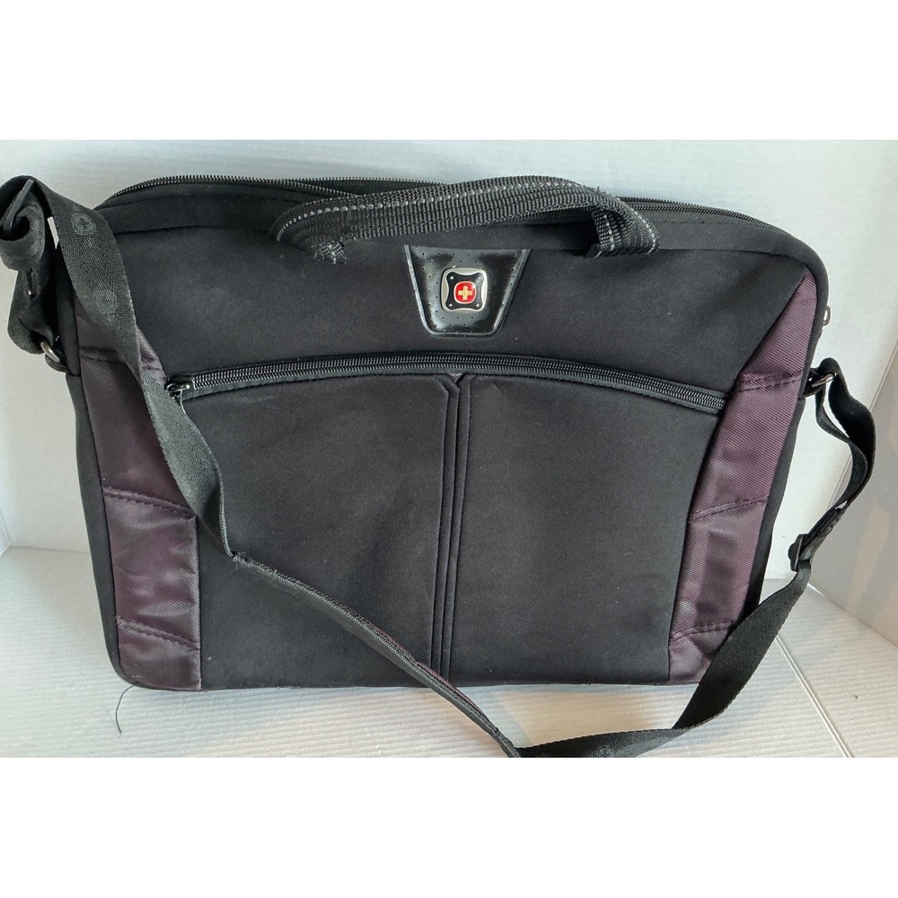 SwissGear Laptop Messenger Bag Black Burgundy Padded Shoulder Strap Office Travl